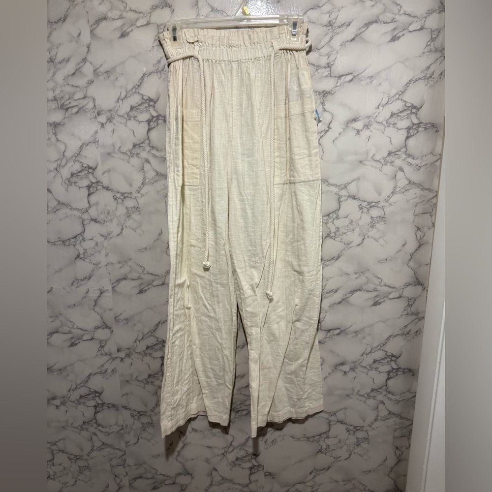 NEW Billabong Linen Cream Wide Leg Pants S